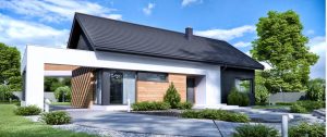 Randare arhitecturală 2 — Proiect casă parter cu 3 dormitoare și living deschis