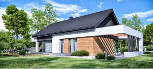 Randare arhitecturală 4 — Proiect casă parter cu 3 dormitoare și living deschis