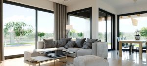Randare arhitecturală 5 — Proiect casă parter cu 3 dormitoare și living deschis