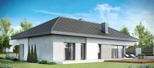 Randare arhitecturală 2 — Proiect casă parter cu 3 dormitoare și terasă pe două laturi