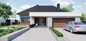 Randare arhitecturală 2 — Proiect casă parter cu 3 dormitoare și garaj pentru 2 mașini