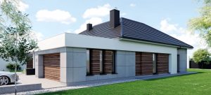 Randare arhitecturală 5 — Proiect casă parter cu 3 dormitoare și garaj pentru 2 mașini