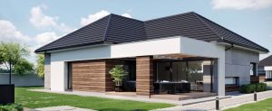 Randare arhitecturală 6 — Proiect casă parter cu 3 dormitoare și garaj pentru 2 mașini
