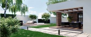 Randare arhitecturală 7 — Proiect casă parter cu 3 dormitoare și garaj pentru 2 mașini