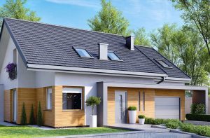 Randare arhitecturală 12 — Proiect casă pe două niveluri, cu 3 dormitoare și garaj