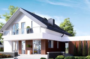 Randare arhitecturală 10 — Proiect casă pe două niveluri, cu 3 dormitoare și balcon