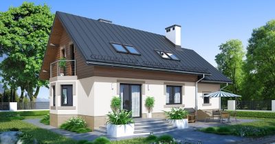 Proiect 22 — randare a casei: casă clasică cu etaj, 3 dormitoare, balcon și garaj