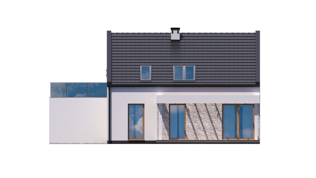 Proiect 24 — fațade: casă modernă cu etaj, 3 dormitoare, balcon și garaj
