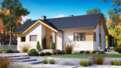 Proiect 26 — randare a casei: casă modernă cu etaj, 3 dormitoare, living open-space și terasă