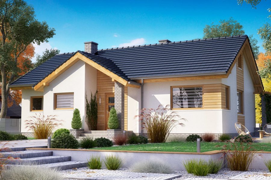 Proiect 26 — randare a casei: casă modernă cu etaj, 3 dormitoare, living open-space și terasă