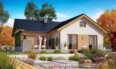Proiect 26 — randare a casei: casă modernă cu etaj, 3 dormitoare, living open-space și terasă