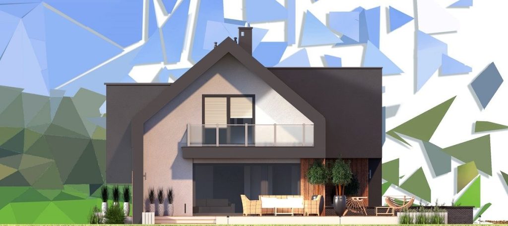 Proiect 29 — fațade: casă modernă cu etaj, 4 dormitoare, balcon și garaj