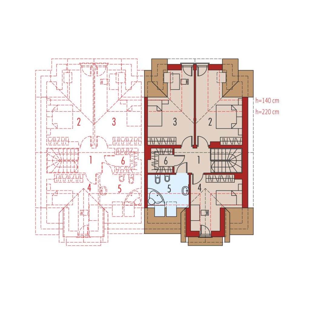 Proiect 33 — plan etaj: casă modernă gemene cu etaj, balcon și garaj