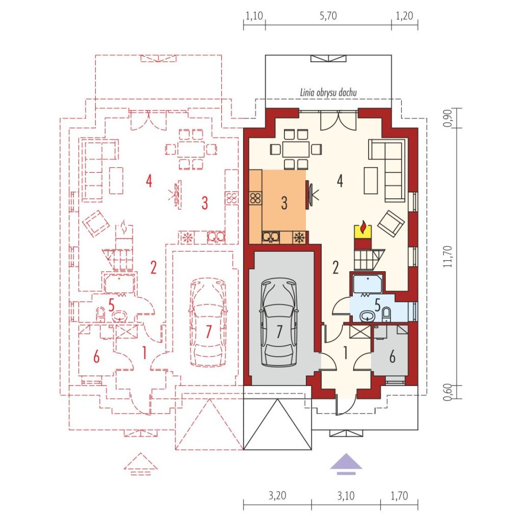 Proiect 33 — plan parter: casă modernă gemene cu etaj, balcon și garaj