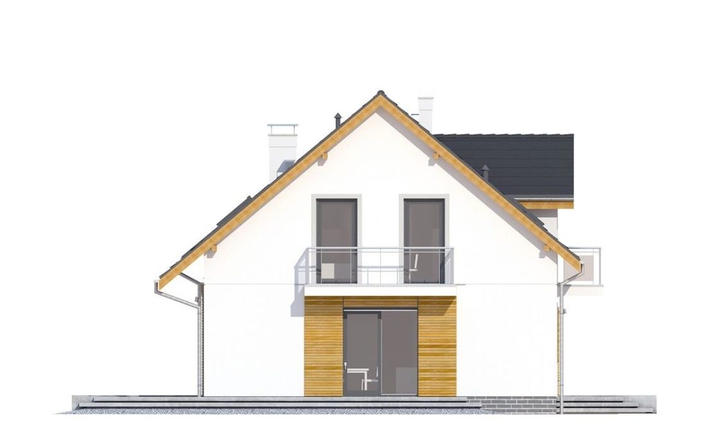 Proiect 50 — fațade: casă modernă cu etaj, 4 dormitoare, balcon și garaj