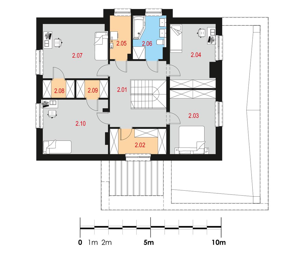 Proiect 61 — plan etaj: vilă modernă cu etaj, 4 dormitoare, balcon și garaj dublu