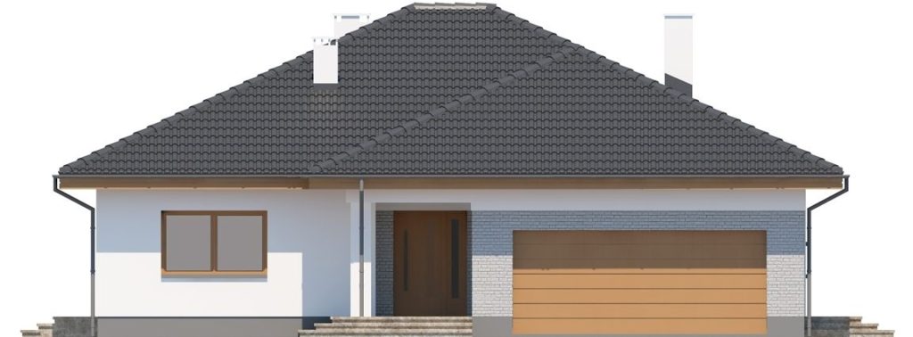 Proiect 69 — fațade: casă modernă parter, 3 dormitoare, garaj dublu și terasă