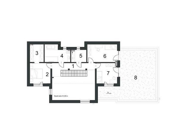 Proiect 71 — plan etaj: vilă modernă cu etaj, 4 dormitoare, piscină și garaj dublu