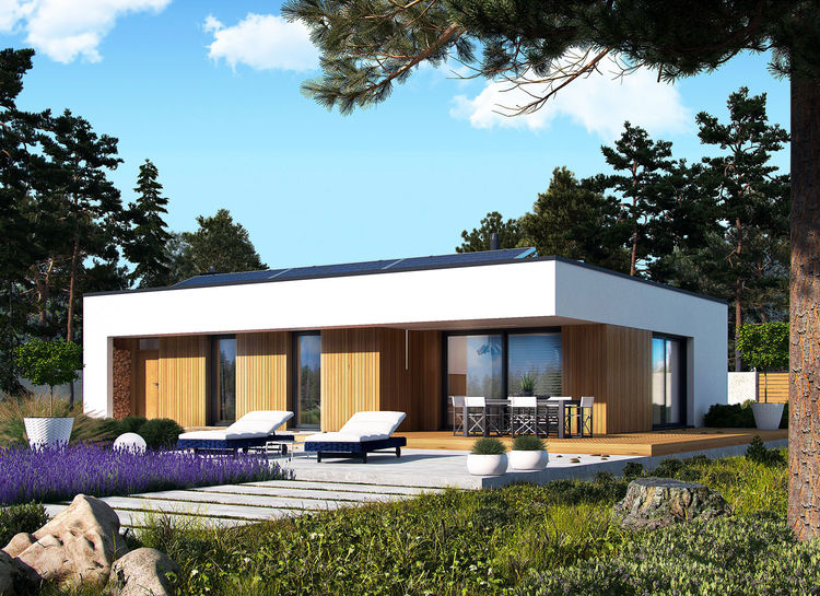 Proiect 78 — randare a casei: bungalow modern parter cu 3 dormitoare și piscină