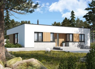 Proiect 78 — randare a casei: bungalow modern parter cu 3 dormitoare și piscină