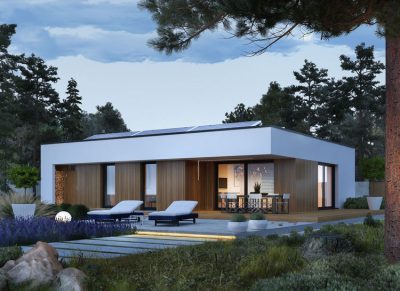 Proiect 78 — randare a casei: bungalow modern parter cu 3 dormitoare și piscină