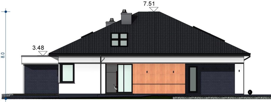 Proiect 79 — fațade: bungalow modern parter cu 3 dormitoare, garaj dublu și terasă