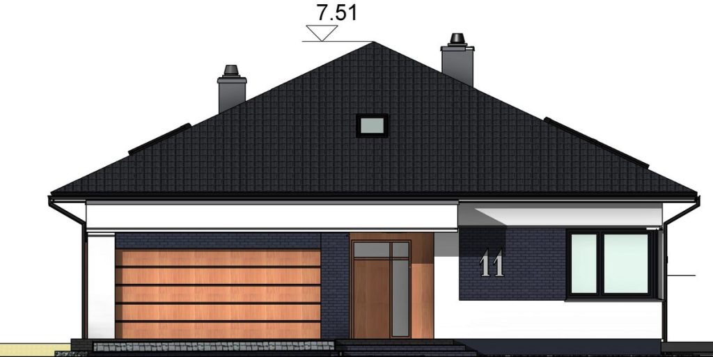 Proiect 79 — fațade: bungalow modern parter cu 3 dormitoare, garaj dublu și terasă