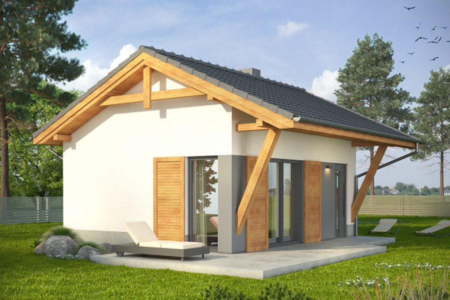 Proiect 81 — randare a casei: cabană modernă parter cu 1 dormitor și terasă