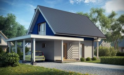 Proiect 82 — randare a casei: casă clasică cu etaj, 3 dormitoare și carport