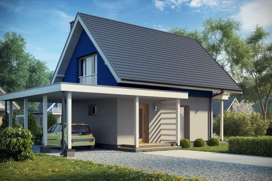 Proiect 82 — randare a casei: casă clasică cu etaj, 3 dormitoare și carport