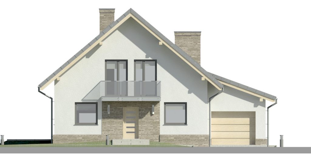Proiect 84 — fațade: casă clasică cu etaj, 4 dormitoare și balcon