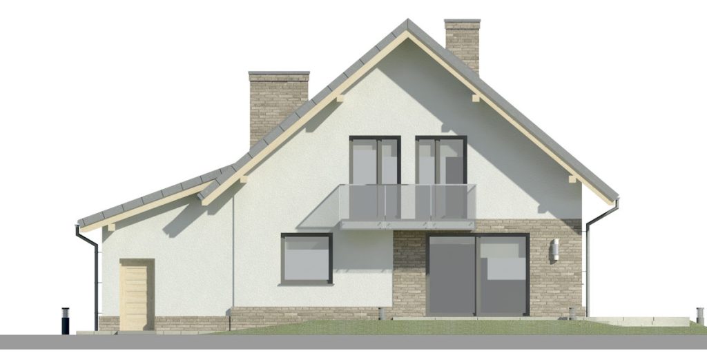 Proiect 84 — fațade: casă clasică cu etaj, 4 dormitoare și balcon