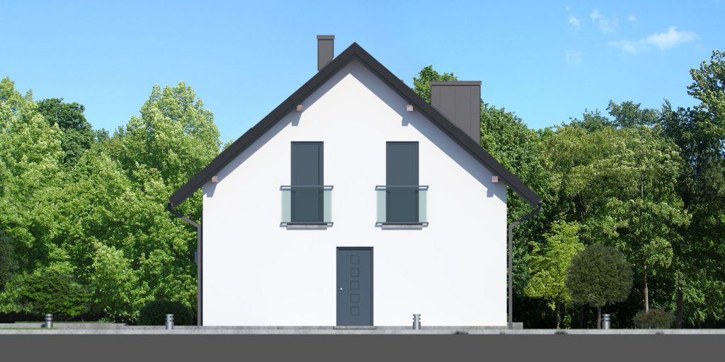 Proiect 85 — fațade: casă clasică cu etaj, 4 dormitoare, balcon și carport