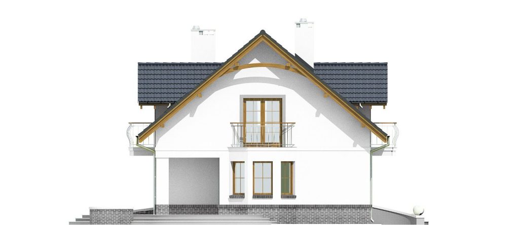 Proiect 89 — fațade: casă clasică cu etaj, balcon din lemn și 4 dormitoare