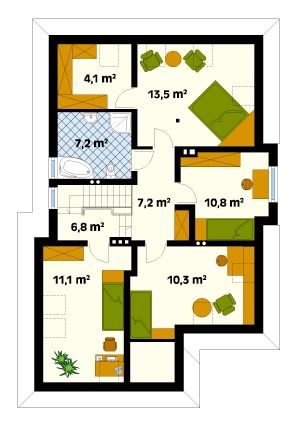 Proiect 90 — plan mansardă: casă clasică cu mansardă, 4 dormitoare, balcon și garaj