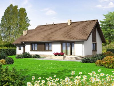 Proiect 92 — randare a casei: casă clasică parter cu 3 dormitoare și garaj
