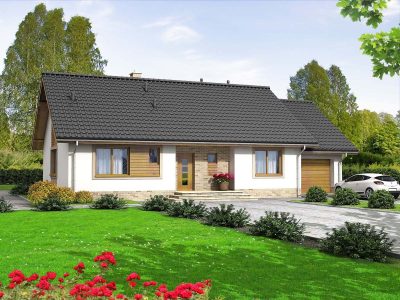 Proiect 92 — randare a casei: casă clasică parter cu 3 dormitoare și garaj