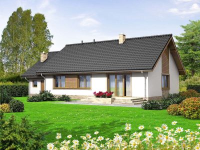 Proiect 92 — randare a casei: casă clasică parter cu 3 dormitoare și garaj