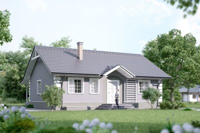 Proiect 93 — randare a casei: casă clasică parter, 3 dormitoare, terasă și verandă