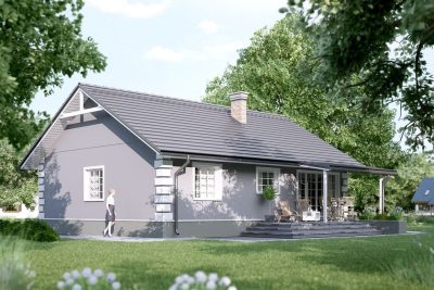 Proiect 93 — randare a casei: casă clasică parter, 3 dormitoare, terasă și verandă