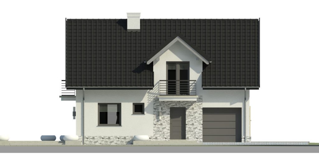 Proiect 95 — fațade: casă cu etaj, 3 dormitoare, balcon și garaj