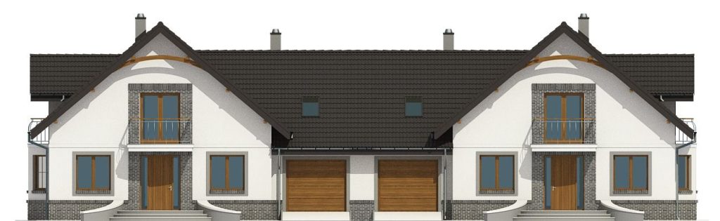 Proiect 102 — fațade: casă duplex clasică cu etaj, 4 dormitoare și balcon