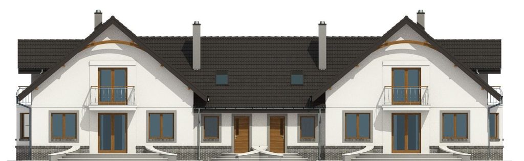 Proiect 102 — fațade: casă duplex clasică cu etaj, 4 dormitoare și balcon