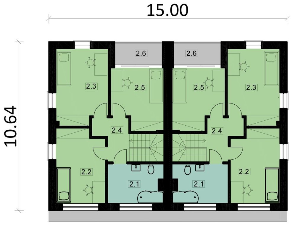 Proiect 104 — plan etaj: casă duplex modernă cu etaj, 3 dormitoare și parcare