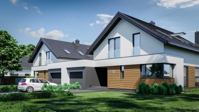 Proiect 105 — randare a casei: casă duplex modernă cu etaj, 3 dormitoare și terasă