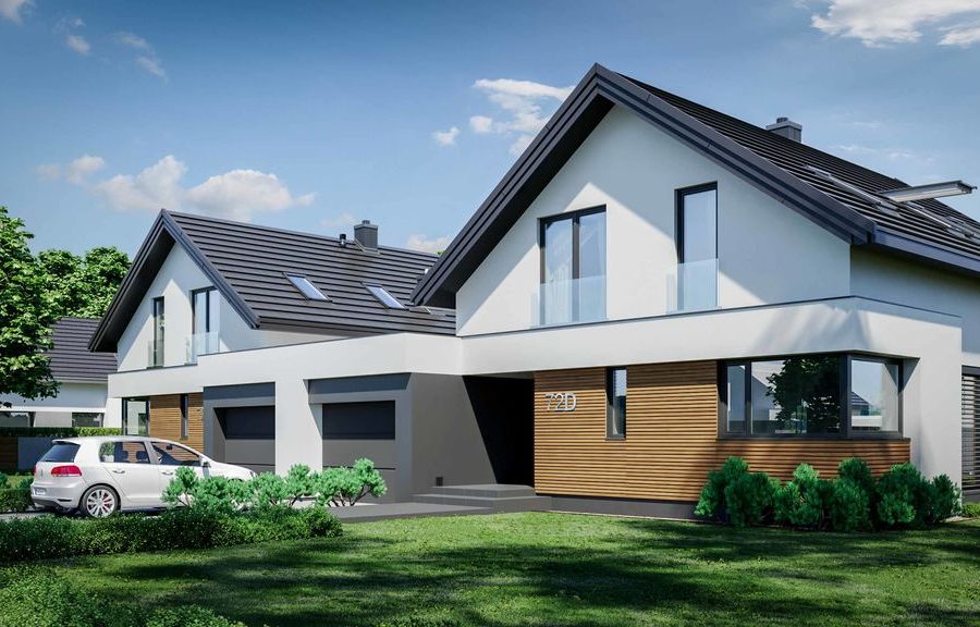 Proiect 105 — randare a casei: casă duplex modernă cu etaj, 3 dormitoare și terasă