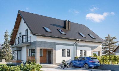 Proiect 106 — randare a casei: casă duplex modernă cu etaj, 4 dormitoare și balcon
