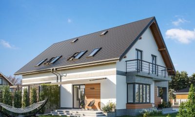 Proiect 106 — randare a casei: casă duplex modernă cu etaj, 4 dormitoare și balcon