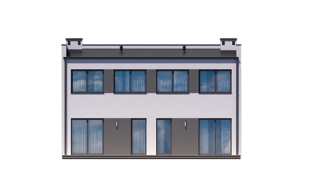 Proiect 124 — fațade: casă modernă cu etaj, piscină, garaj și balcon