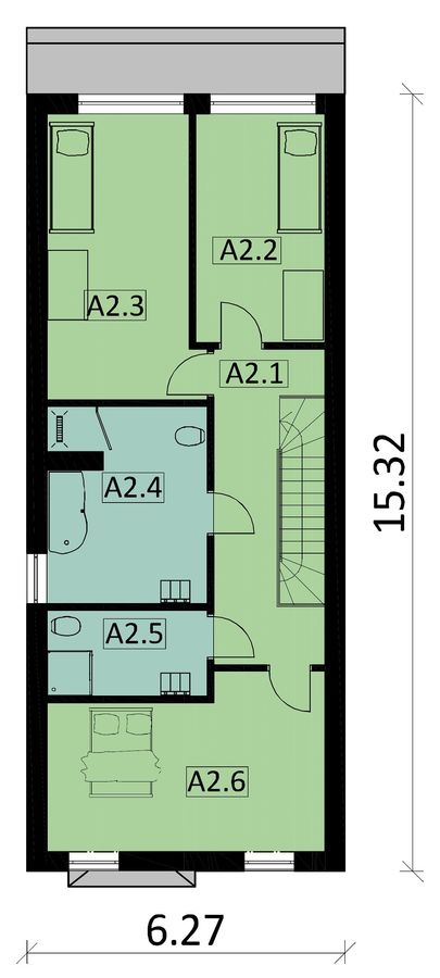Proiect 124 — plan etaj: casă modernă cu etaj, piscină, garaj și balcon